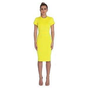 Lemon Yellow Wool-blend Fitted Kneelength Dress